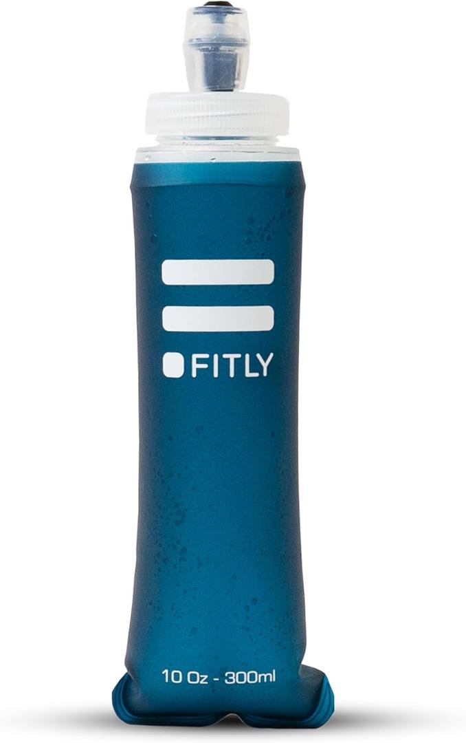 FITLY Soft Flask - Shrink As You Drink Soft Water Bottle for Hydration Pack - Folding Water Bottle Ideal for Running, Hiking, Cycling, Climbing & Rigorous Activity (10 Ounces, Petrol Blue)