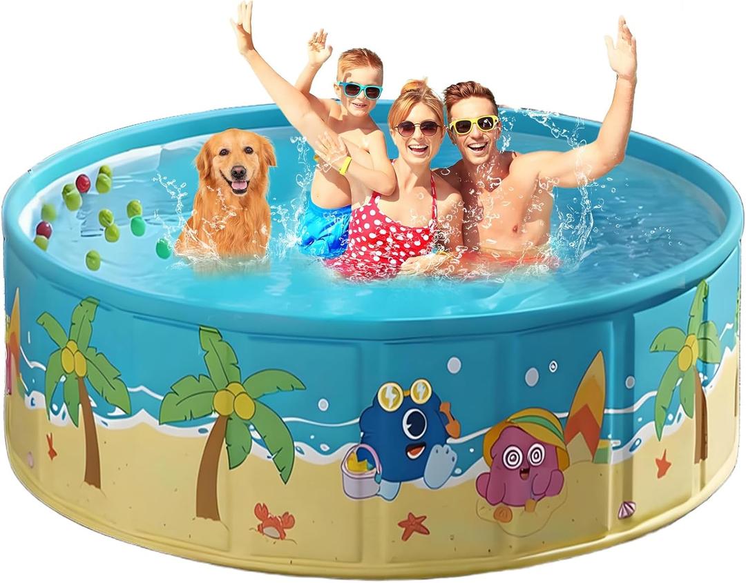 COBOPANDA Large Foldable Kids Pool, Hard Plastic Collapsible Deep Kiddie Pool, Small Pools for Swimming, Backyard Dog Pool (JellieMons 78.7"x17.7")