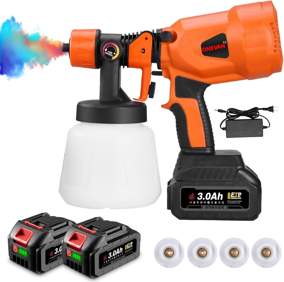 Cordless Paint Sprayer with 21V 2 x 3.0Ah Batteries, 1200ML Spray Paint with 4 Nozzles, Electric Paint Sprayer for House Painting, Paint Sprayers for Home Interior, Fence, Cabinets