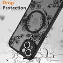 KANGHAR Cute Floral Case for iPhone 15 Case for Women Girls [ Compatible with MagSafe ] Aesthetic Black Ink Flowers Blossom Pattern Design Slim Soft Silicone Magnetic Protective Phone Cover