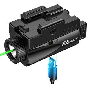 EZshoot 1000 Lumens Pistol Light Laser Combo, Rechargeable Gun Light with Green Laser Beam, Pistol Flashlight with Slid Rail Compatible with Glock and Picatinny Rail, Handgun Lights for Home Defense