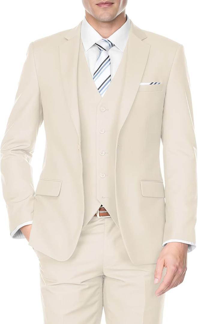 Men's 3 Piece Suits Slim Fit Wedding Prom Party Business Suit One Button Blazer Vest and Pants Tuxedo Set (Medium, Beige)