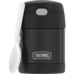 THERMOS FUNTAINER Insulated Food Jar, 10 Ounce, Kid Friendly Food Jar with Foldable Spoon, Black