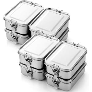 Umigy 8 Pcs Stainless Steel Food Containers 850ml Metal Bento Lunch Box Stainless Steel Food Storage Containers, Lockable Clips to Leak Proof, Reusable Dishwasher Snack Boxes for Work