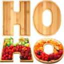 2 Pcs H O Christmas Letters Charcuterie Board Wooden Letters serving Platter Snack Serving Tray for Food Fruit Bread Cake Cookies Candy Christmas Serving Tray for Home Party Decor