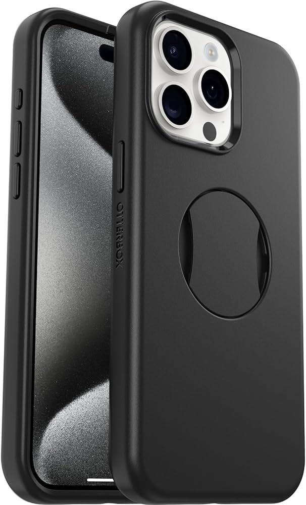 OtterBox iPhone 15 Pro MAX (Only) OtterGrip Symmetry Series Case - Black, Built-in Grip, Sleek case, Snaps to MagSafe, Raised Edges Protect Camera & Screen