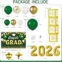 Graduation Balloon Garland Arch Kit Different Sizes 5 12 18In Green Gold Balloons for Graduation Party Decorations with Silver 2026 Number Foil Balloon & Graduations Backdrop and GRAD Balloons Box