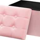 AmasSmile Storage Ottoman Foot Rest Stool, 17 inches Velvet Footstool Bench, Short Ottoman Stool, Small Folding Blanket Ottomans Store Books, Records, Pink, 17"D x 13"W x 13"H