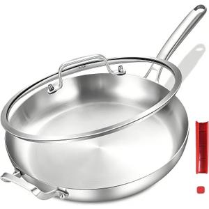 Inqibee 14-Inch Tri-Ply Stainless Steel Large Skillet with Lid,Large Frying Pan with Helper Handle,Jumbo Cooker,Induction Pan,Heavy Duty and Dishwasher Safe