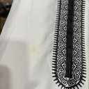Men's Casual Long Kaftan Robe With Elbow Sleeves And Embroidered Neckline Lightweight, Large, Black and White