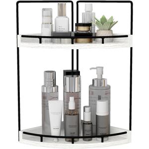 Dorhors 2-Tier Rustic White Corner Bathroom Shelf, 7.67 x 7.67 x 13.58 in, Rustic White
