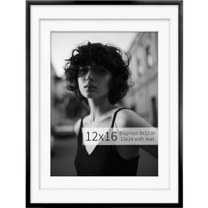 Egofine 12x16 Picture Frame Black, Display for 9x12 or 11x14 with Mat, Metal Thin Photo Frame Covered by Plexiglass for Wall Mounting and Tabletop, 1 Pack