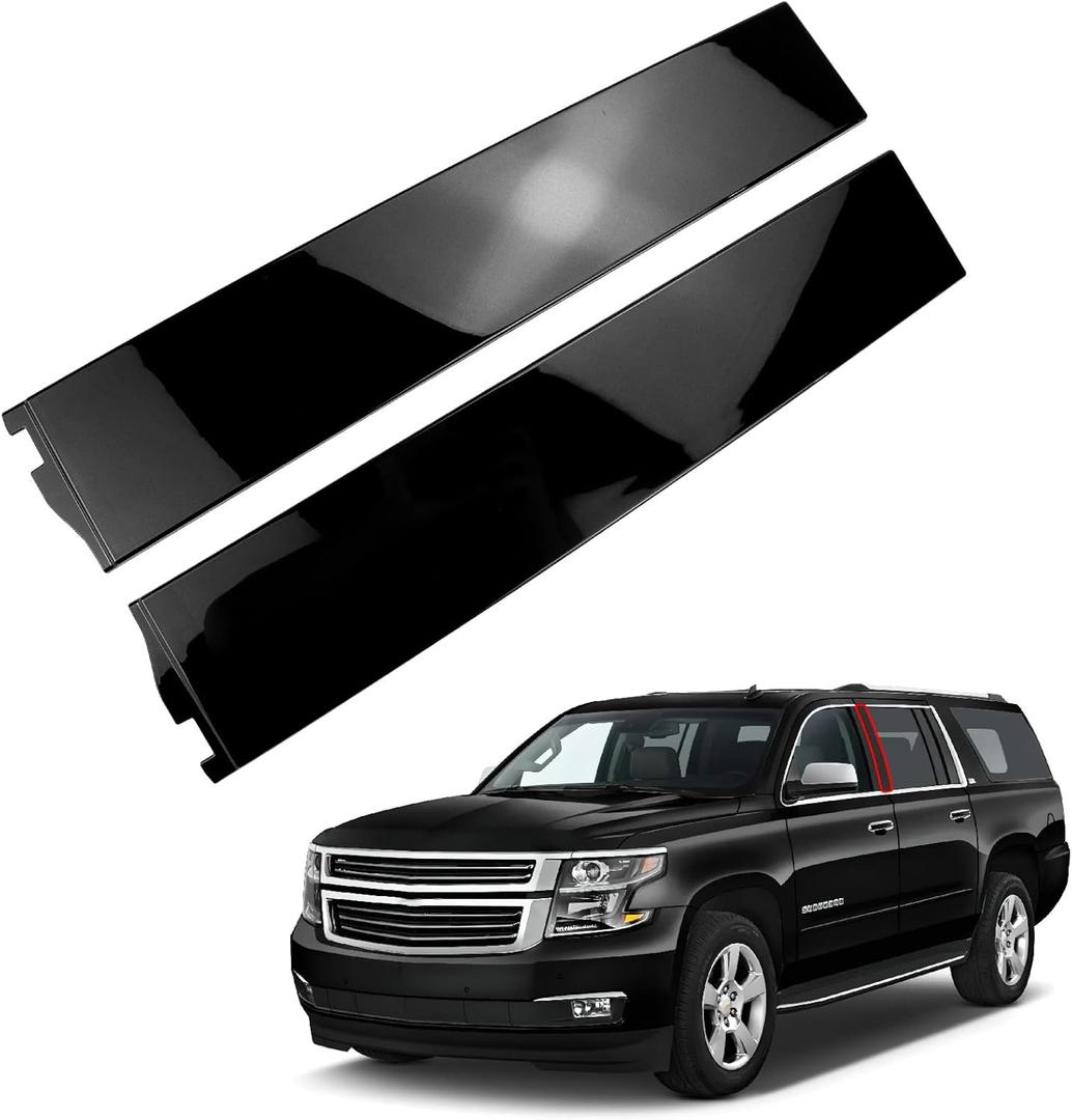Pair Door Applique Rear Left and Right Forward Compatible with Chevrolet Suburban Tahoe for Cadillac Escalade for GMC Yukon XL 2015-2018 Gloss Black Window Trim Molding Panel Replaces 926-243 926-244