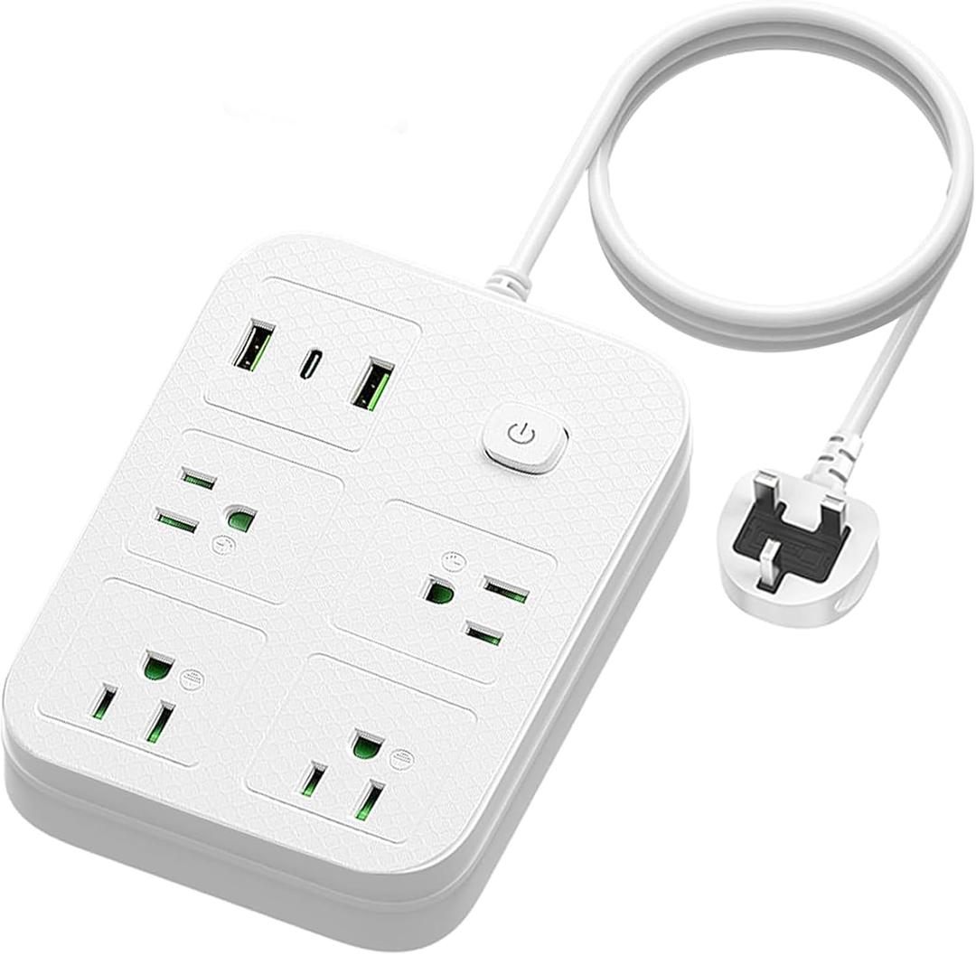 UK Adapters for Travel, UK Power Strip with 4 AC Outlets 1 USB C and 2 USB Ports, UK to US Plug Adapter Type G, UK Outlet Adapter for UK Ireland England Scotland Hong Kong Travel (3ft)