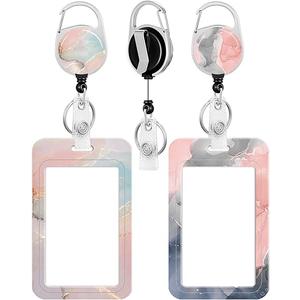 2 Pack Badge Holder and Heavy Duty Retractable Reel, ID Badge Holders with Retractable Clip for Nurse Teacher Student Office Women Men