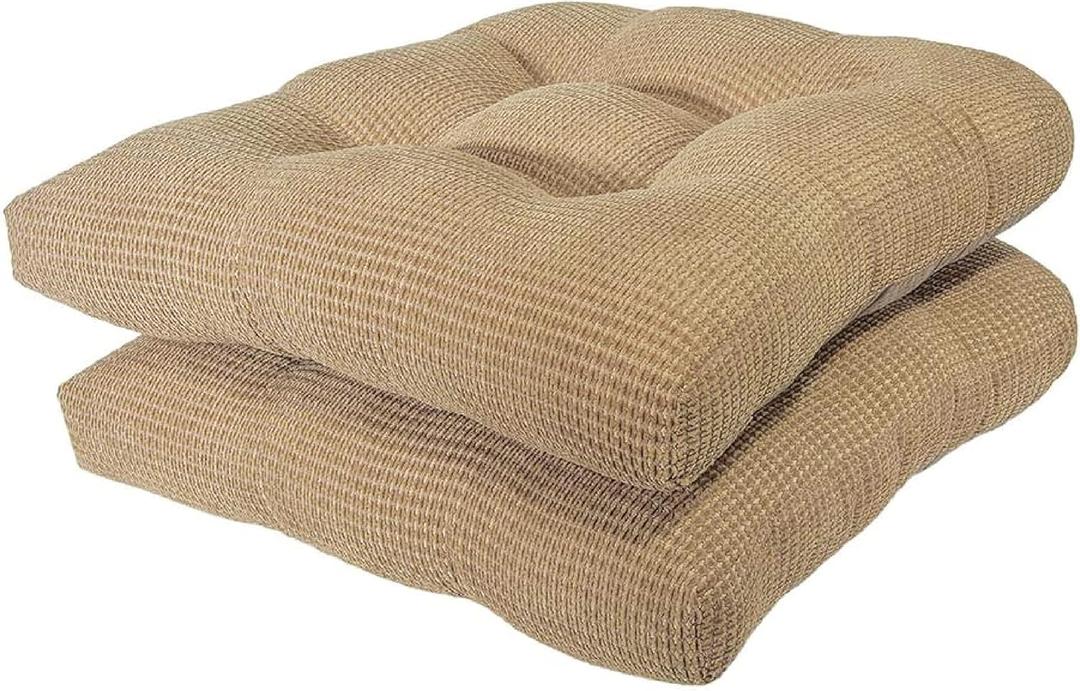 Arlee Chair Cushions for Dining Chairs, Set of 2 - Memory Foam Chair Pads, Non-Skid Backing - Durable Thick Seat Cushions for Kitchen, Office, Patio, 15.5" L x 15.5" W, Bamboo Tan