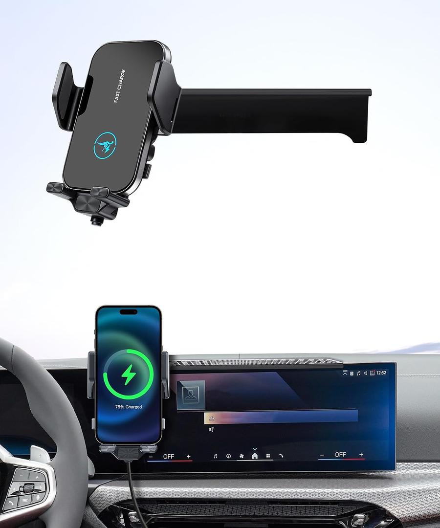 Wireless Charger Car Phone Holder for BMW 3 Series 2023-2026, 14.9" Screen | 4 Series 2024-2026,2 Series 2025-2026,i4 2022-2026, Auto Clamp Cell Phone Mount Clip Accessories 15W Qi Fast Charging Stand