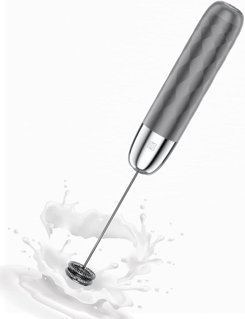 Maestri House Rechargeable Milk Frother, LunaFro Mini Handheld Electric Foam Maker Detachable Stainless Steel Whisk Drink Mixer Foamer Mini Blender for Matcha, Lattes, Cappuccino, No Stand (Medium Gray and Silver)