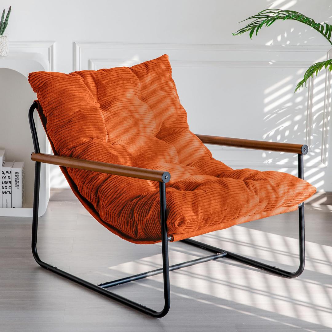 MAXYOYO Modern Accent Chair, Comfy Living Room Chair with Metal Frame, Orange, 34.6"D x 29.5"W x 29.5"H