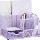 Annova Mesh Desk Organizer Office with 7 Compartments + Drawer/Desk Tidy Candy/Pen Holder/Multifunctional Organizer (Light Purple)