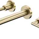 Gold Wall Mount Faucet, Brushed Gold Wall Mounted Bathroom Sink Faucet, Dual Handle, Brass Rough-in Valve Included, Pt02BG