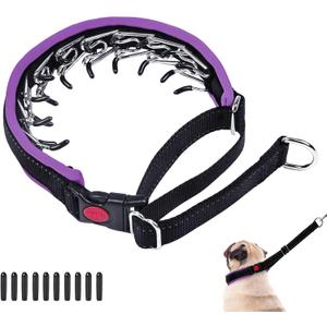 Martingale No Pull Dog Collar - Heavy Duty Nylon with Buckle, Adjustable Anti Pull Reflective Slip for Large Medium Small Dog Training Walking L Purple