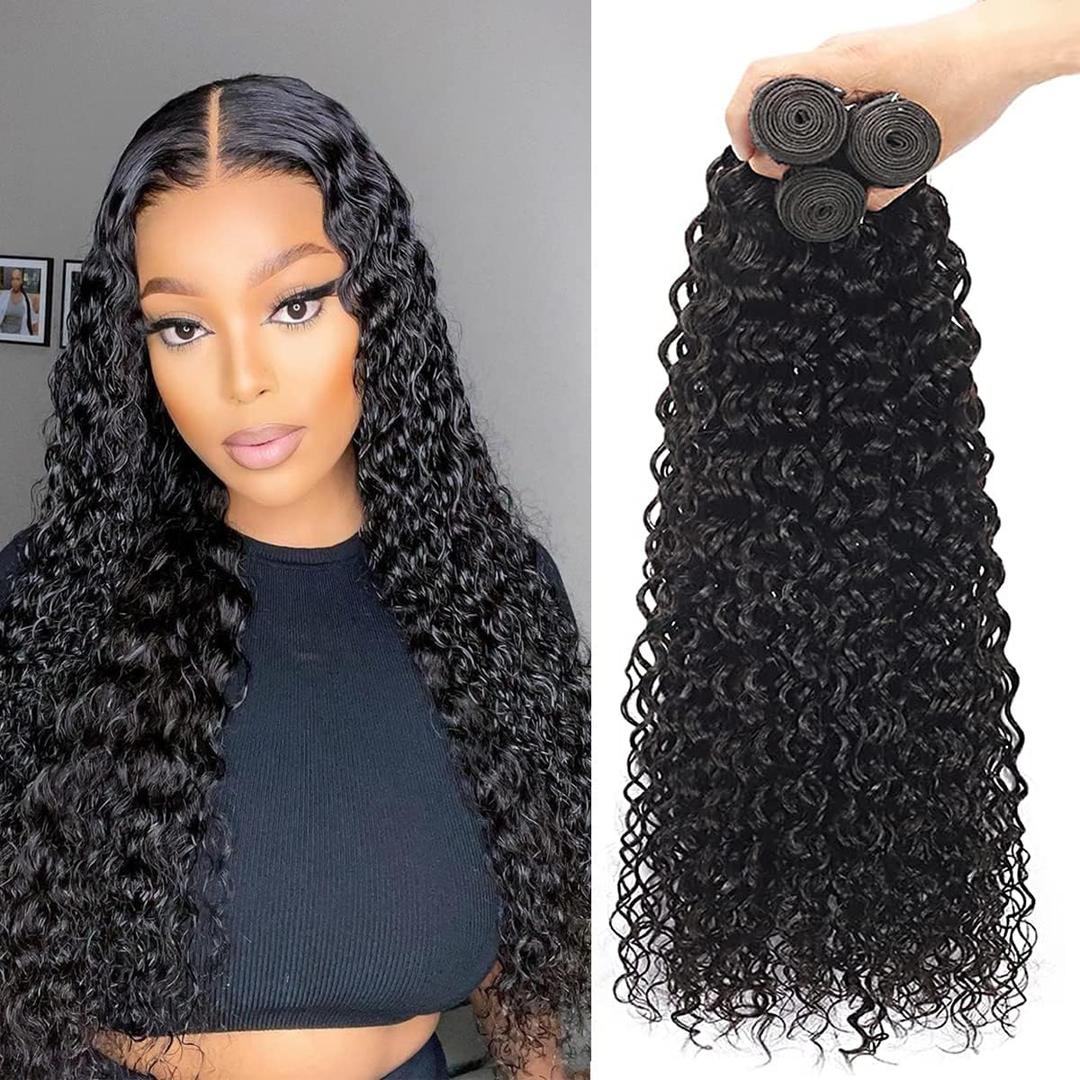 20 22 24 Inch Water Wave 3 Bundles Human Hair 300g Brazilian Virgin Curly Human Hair Bundles Natural Black 12A Unprocessed 100% Quick Weave for Black Women