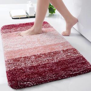 Arotive Microfiber Bathroom Rugs, Shaggy Soft and Absorbent Bath Rug, Non-Slip, Thick Plush Machine Washable Dry Bath Mats for Bathroom, Tub and Shower, 30x17, Burgundy, Rectangular