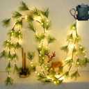 2025 New 6.56FT Christmas Pine Garland Lights 96 Warm White LED Lights 8 Flash Modes Battery Operated with Timer Lighted Smoky Pine Garland for Mantle Fireplace Indoor Home Christmas Decoration
