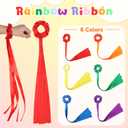 VioraWhite 12 Pcs Rainbow Dance Ribbons for Kids Rainbow Rhythm Ribbons Elastic Wrist Streamers Hand Held Rhythm Streamers Gymnastics Dance Party Props for Adult Decor (0.8 x 19.7 Inch