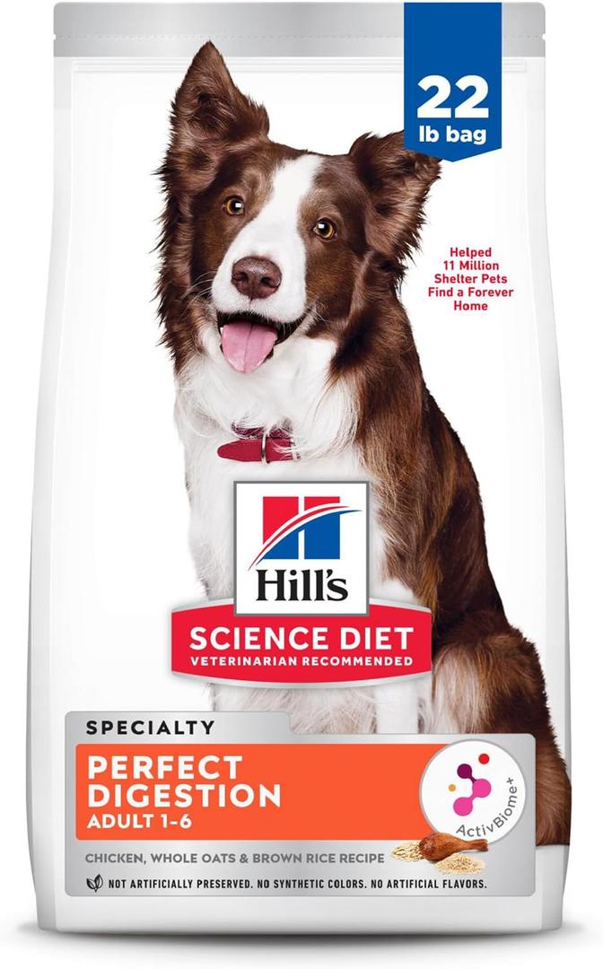Hill's Science Diet Adult 1-6 Perfect Digestion Dry Dog Food, Chicken, Brown Rice, & Whole Oats, 22 lb. Bag (EXP 03/01/27)