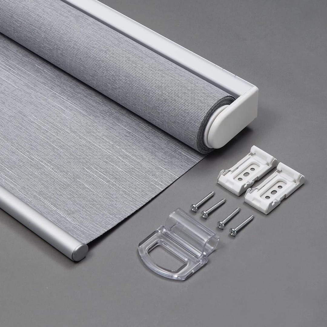 Custom Size 100% Blackout Blinds for Windows Cordless Window Shades Eco-Friendly Fabric with Jacquard Stripes Pattern Thermal Insulated UV Protection Roller Shades for Home Stone Grey