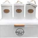 SOTECH Large Bread Box and 3 Pieces with Sugar Tea Coffee Containers Set,Vintage Metal Bread Boxes for Kitchen Counter Extra Large,Farmhouse Kitchen Decor(White Bread Box)