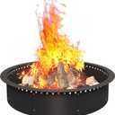39 Inch Smokeless Fire Pit Ring Insert Outdoor, Heavy Duty Metal Steel DIY Firepit Rim Liner Round Campfire Rings for Outside Wood Burning Above or In-Ground, Black