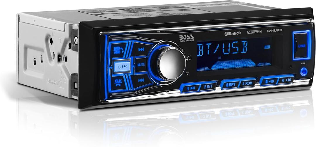 BOSS Audio Systems 611UAB Car Stereo - Single Din, Bluetooth, No CD DVD Player, AM/FM Radio Receiver, Aux Input, USB