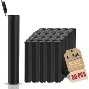 LaSyL 116mm Pre Roll Tubes - 50 Pcs, Waterproof Airtight Odor Sealing Smell Proof Container with Squeeze Pop Top, BPA Free, Black