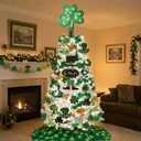 St. Patrick Day Tree Toppers LED Lighted Wood Shamrock Treetop Plug Lucky Shamrock Ornaments Green Irish Tree Decoration for St. Patrick's Day Holiday Indoor Outdoor Party Favors (10 Inches)