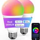 Smart Light Bulbs Work with Alexa Google Assistant, 1600LM Ultra Bright Smart Bulb, 13W 150W Equivalent RGBCW Color Changing Light Bulbs 2P, Bluetooth 2.4GHz Wi-Fi A21 E26 App LED Light Bulb