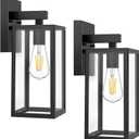 MAXvolador Outdoor Wall Sconce, Exterior Waterproof Wall Lantern Light Fixtures, Black Porch Lights with Toughened Glass Shade, Anti-Rust E26 Socket Front Door Mount Lighting, 2 Pack (Large)