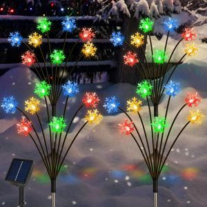 Set of 4 Snowflake Solar Christmas Decorations, 8 Modes Swaying Garden Lights, Outdoor Pathway Solar Christmas Stake Lights, Upgraded Base on Firefly Light for Lawn Decor (Multicolor)