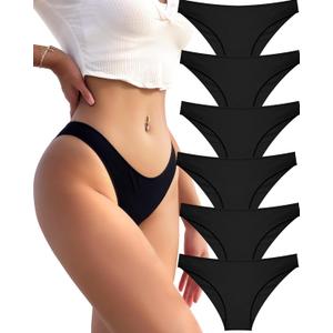 FINETOO 6 Pack Cotton Underwear for Women Cute Low Rise Bikini Panties High Cut Breathable Sexy Hipster Womens Cheeky (Large)