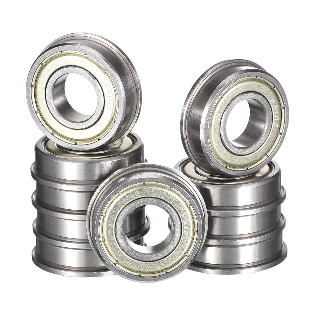 FR10ZZ Flanged Ball Bearing, ID 5/8" x OD 1-3/8" x Width 11/32" Miniature Bearings, Double Metal Shielded Deep Groove Bearings, Pre-Lubricated (GCr15) Chrome Steel 10pcs