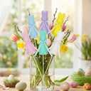 6 Pcs Flocked Easter Bunny Picks Pastel Bunny Picks Easter Rabbit Ornament with Bow 11" Tall for Spring Vase Table Floral Arrangement Centerpiece Wreath Tree Ornament