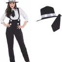 fun shack 20s Mobster Costume for Women, 1920s Gangster Outfit, Halloween Gangster Costume for Women, Vintage Style (Medium, Black)