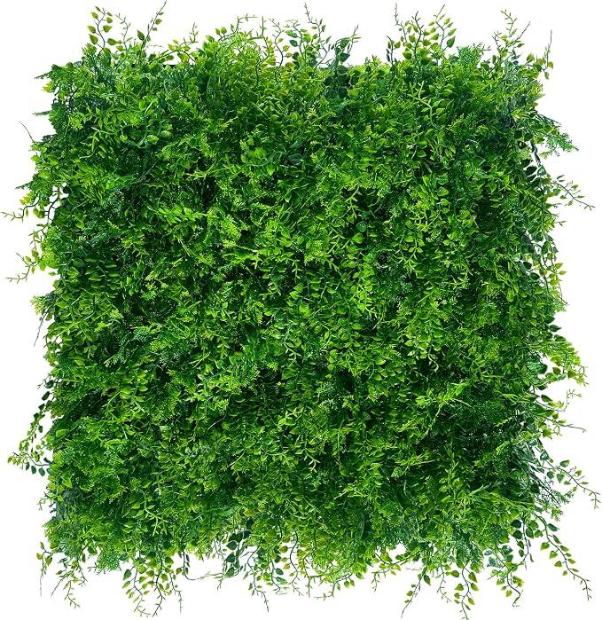 Greenery Faux Grass Wall Backdrop: 20"x20" (24P) UV-Anti Artificial Green Boxwood Panel for Patio Balcony Privacy & Ivy Fence Covering Privacy, Garden, Backyard Wall Backdrop Decor