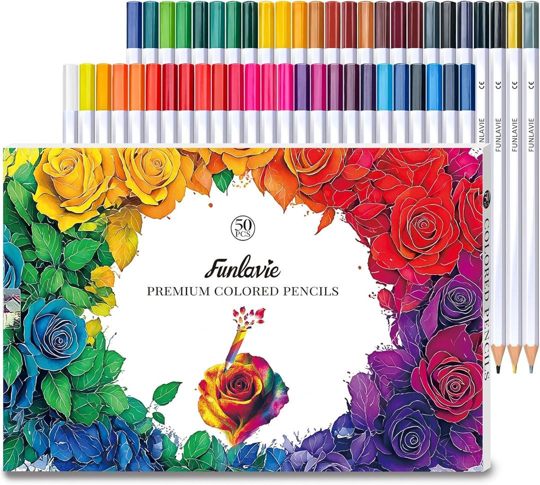 48 Colored Pencils for Adult Coloring Books + 2 Metallic Colored Pencils,Soft Core Coloring Pencil Set,Drawing Pencil for sketching & Painting,Art Supplies for Teens,Oil-Based with Sharpener (50-Color Gift Pack)