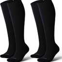 LEVSOX Cotton Compression Socks for Women&Men 20-30mmHg Knee High Cute Support Sock for Nurses Pregnancy Travel (2 Pairs-Black)