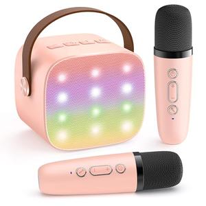 YLL Mini Karaoke Machine for Kids Adults, Portable Bluetooth Speaker with 2 Wireless Microphones, Trendy Birthday Gifts Toys for Girls Ages 3, 4, 5, 6, 7, 8, 9, 10+ Years Old Home Family Party (P-ink)