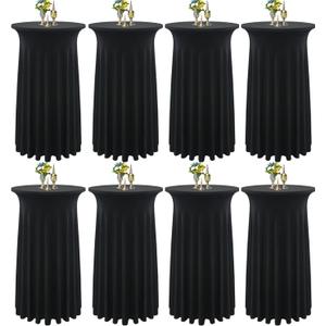 8-Pack 24"x43" Black Round Cocktail Table Skirts | Stretch Spandex Fitted Tablecloths | Stain-Resistant, Wrinkle-Resistant, and Machine Washable for Bars, Weddings, Parties, and Banquets