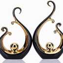 DOVDOV Abstract Ceramic Black Statue 2 Piece Set, Modern Art Black Gold Home Decor, Unique Home Decor, Coffee Table Bookshelf Room Shelf Coffee Table Console TV Stand Decor and Accessories.